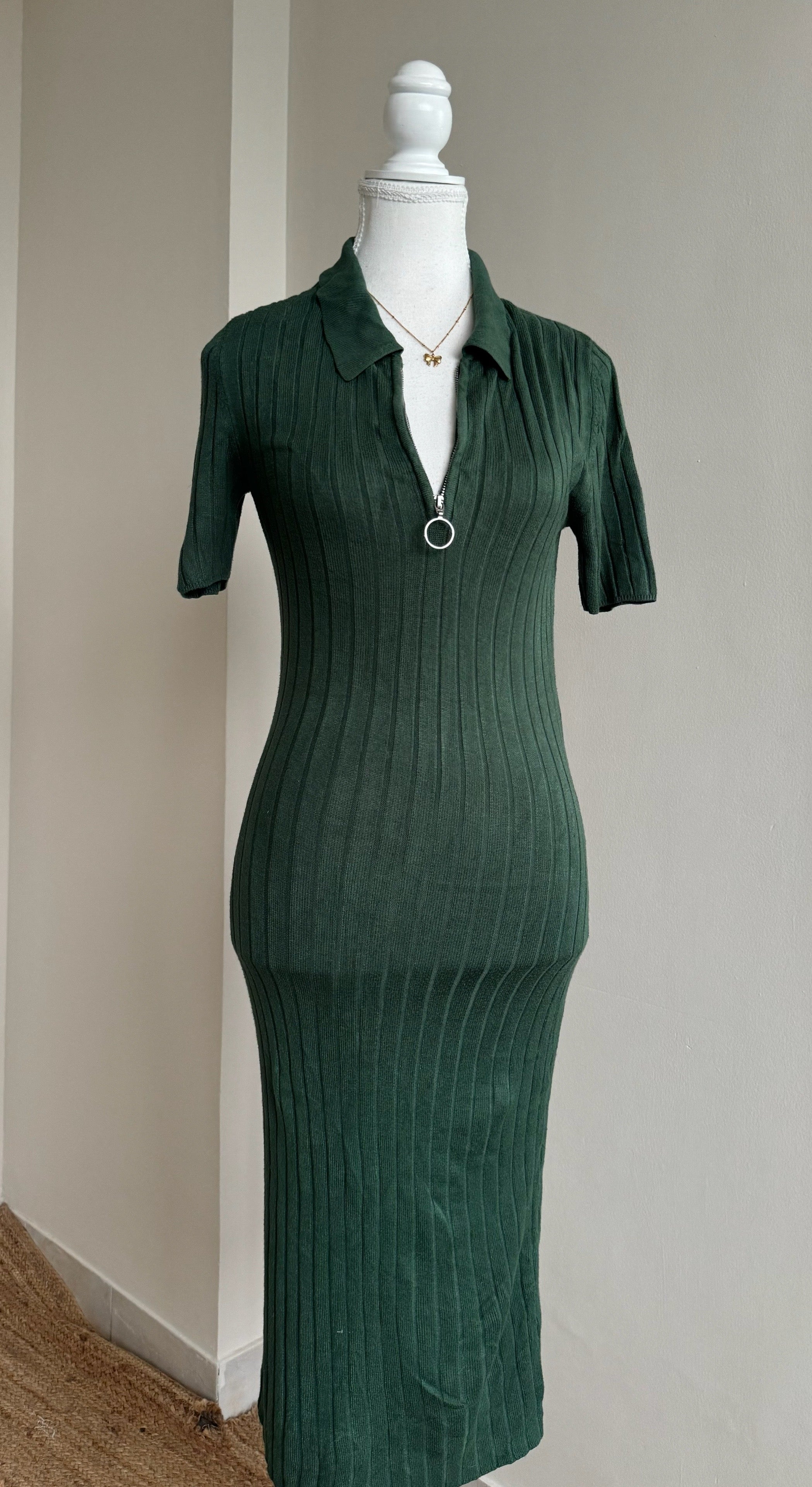 Green Ribbed Bodycon Dress