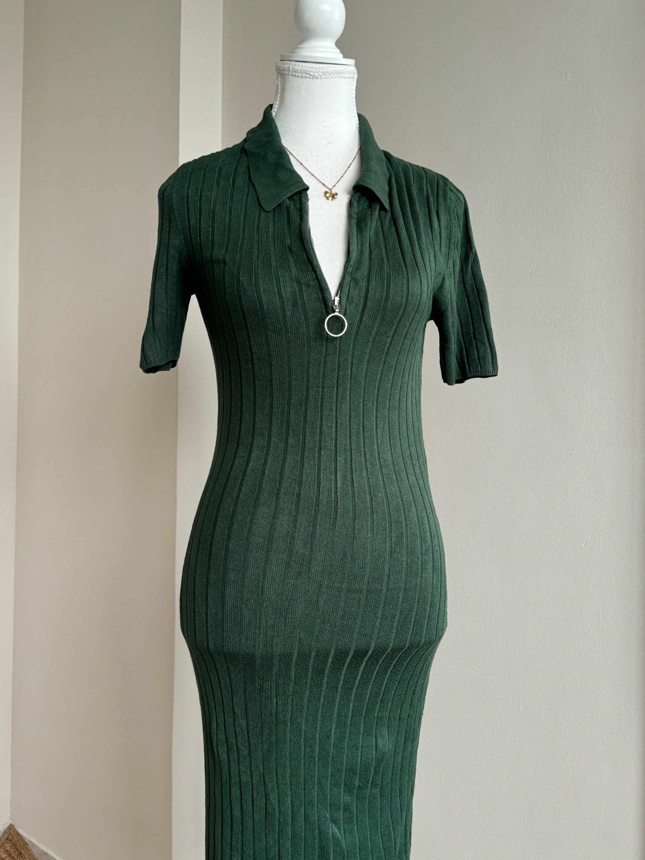 Green Ribbed Bodycon Dress