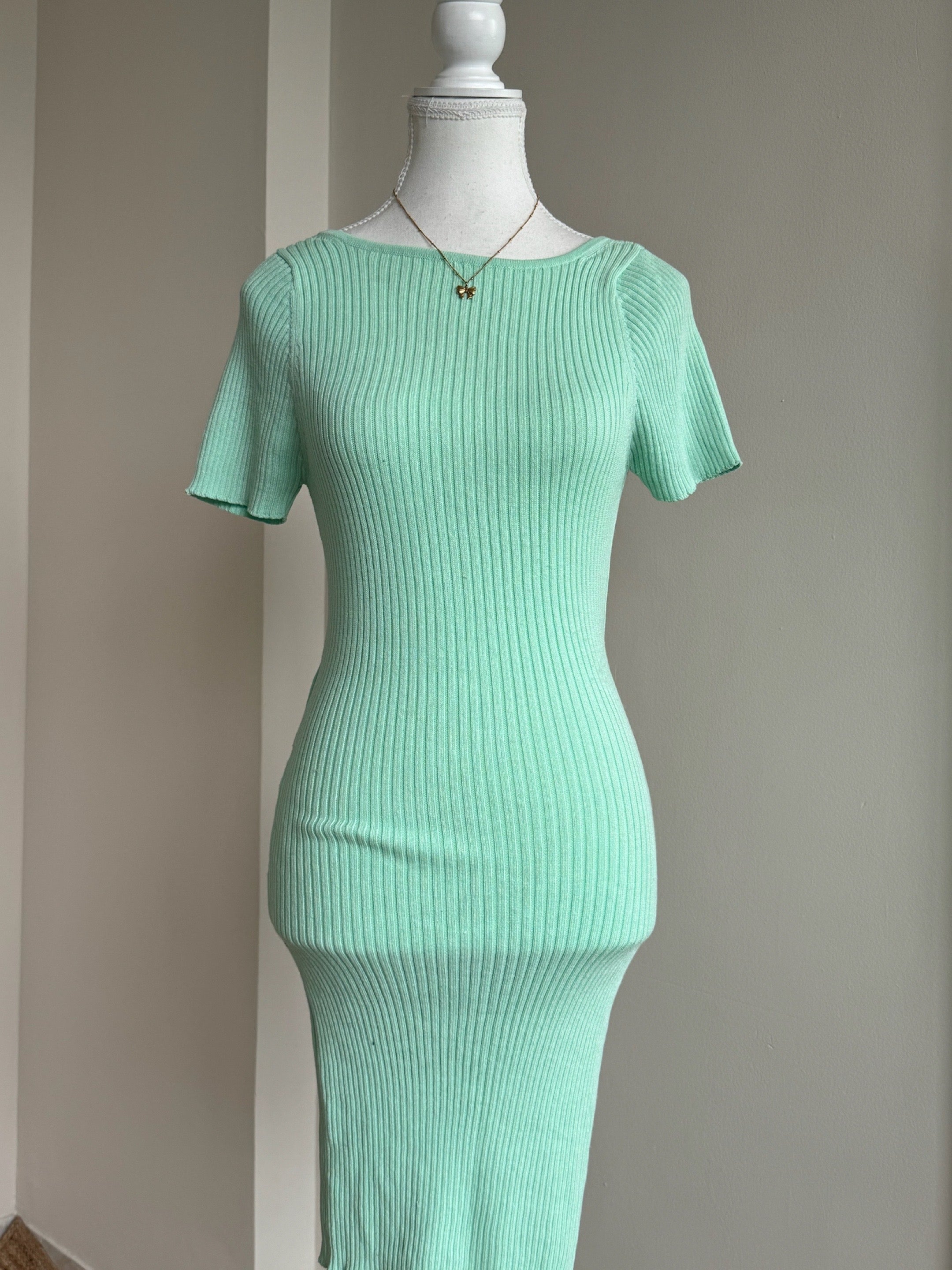 Mint Ribbed Bodycon Dress