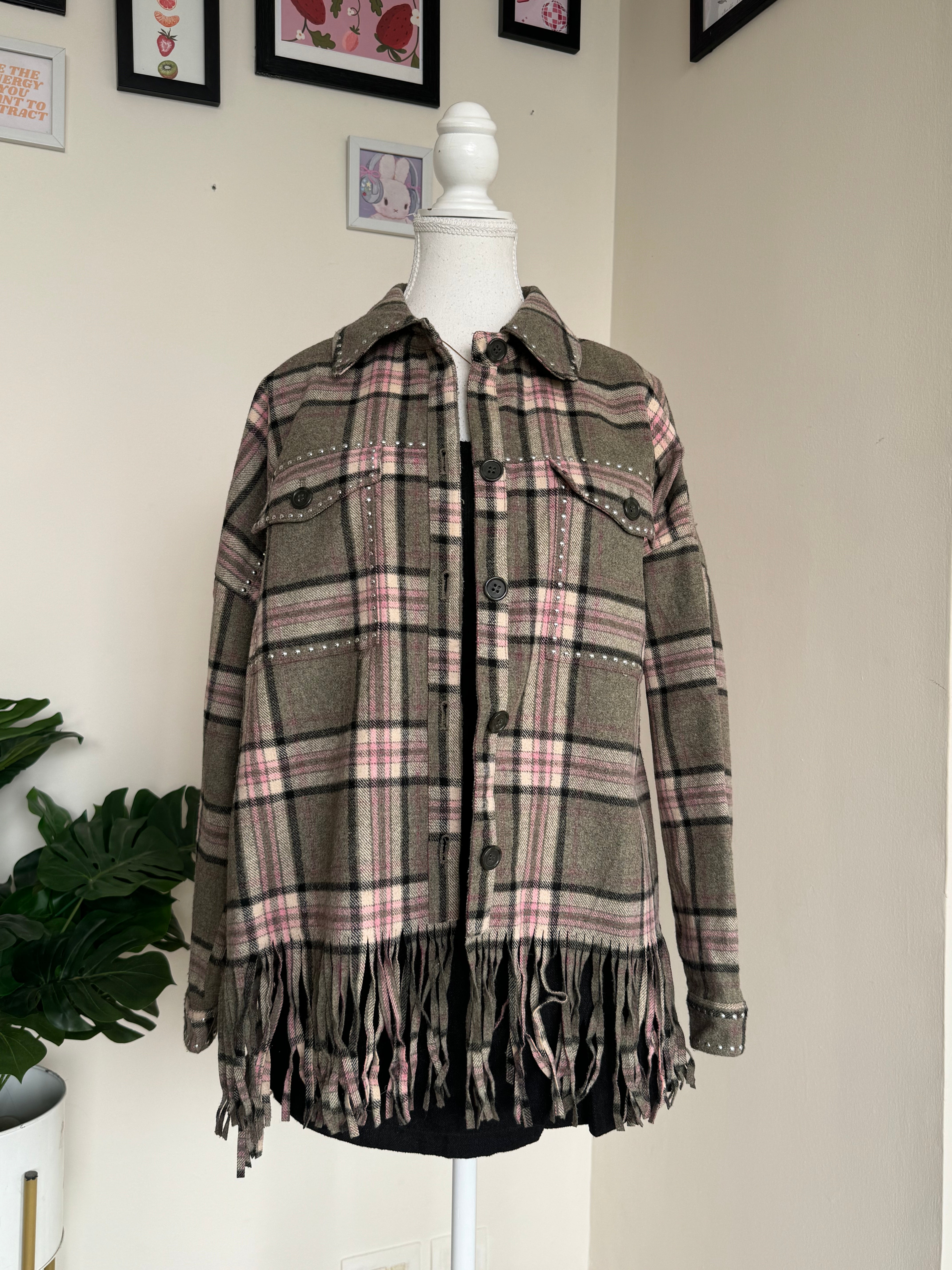 ZARA Fringe Checkered Shacket