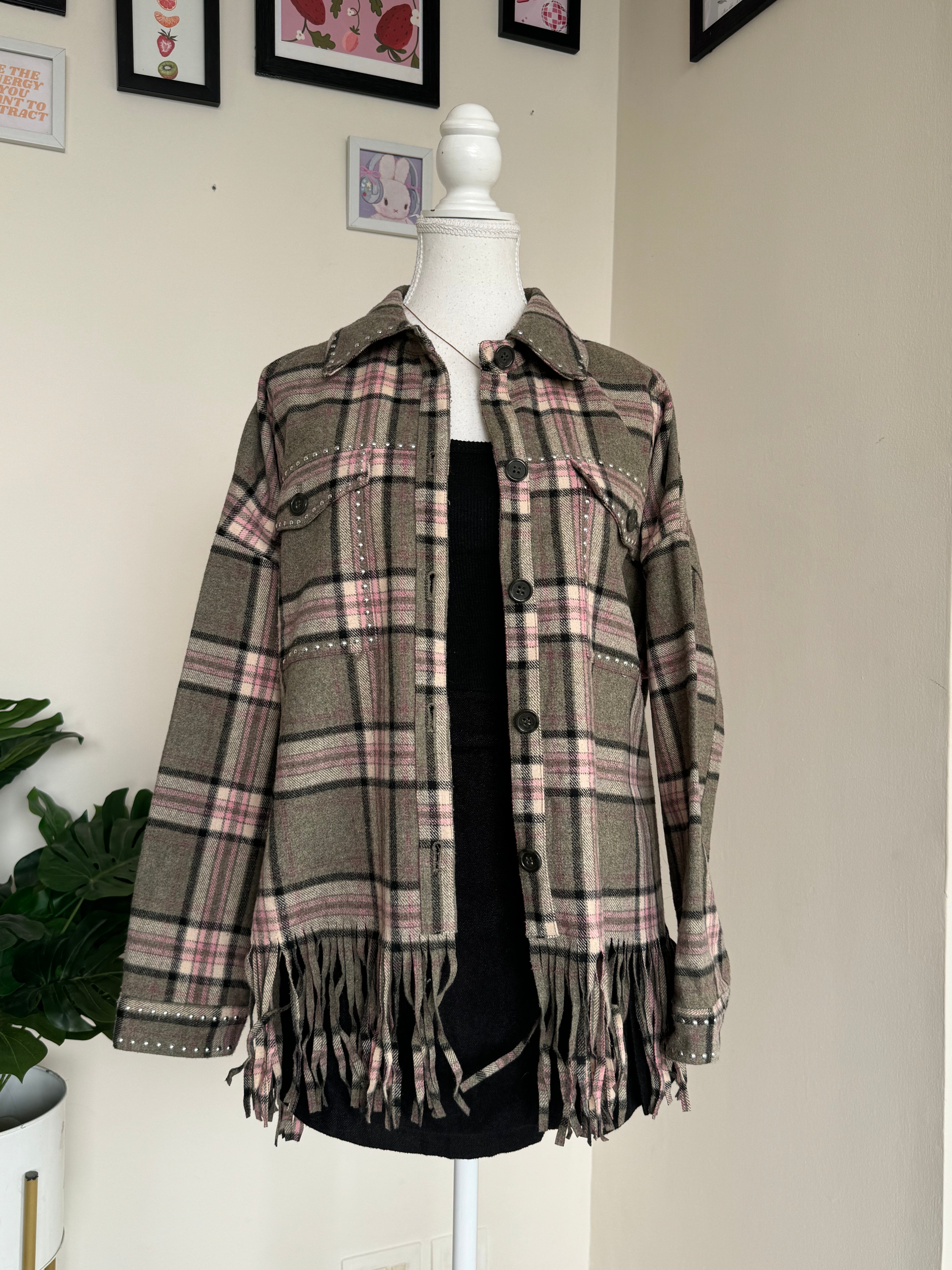 ZARA Fringe Checkered Shacket