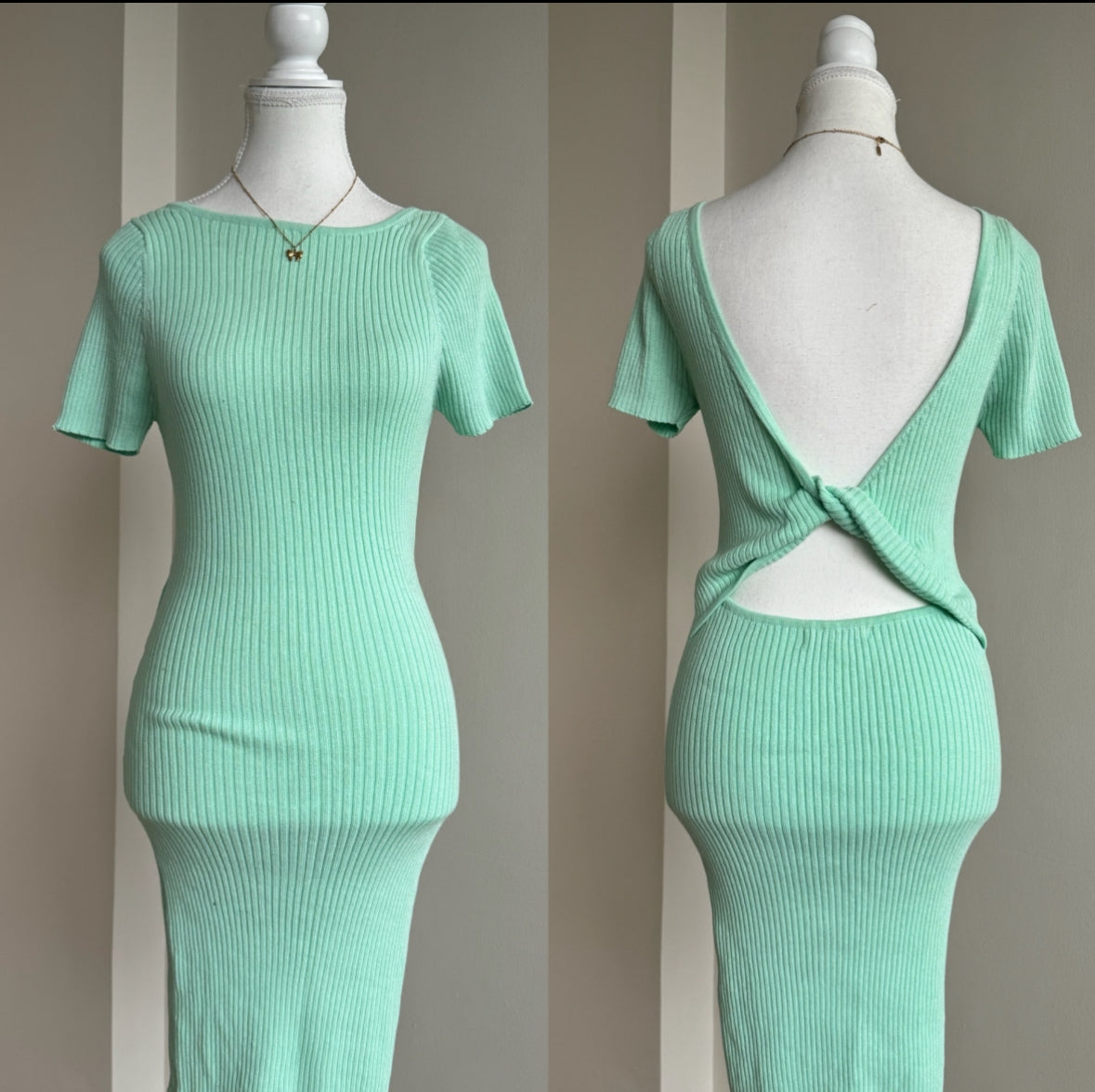 Mint Ribbed Bodycon Dress