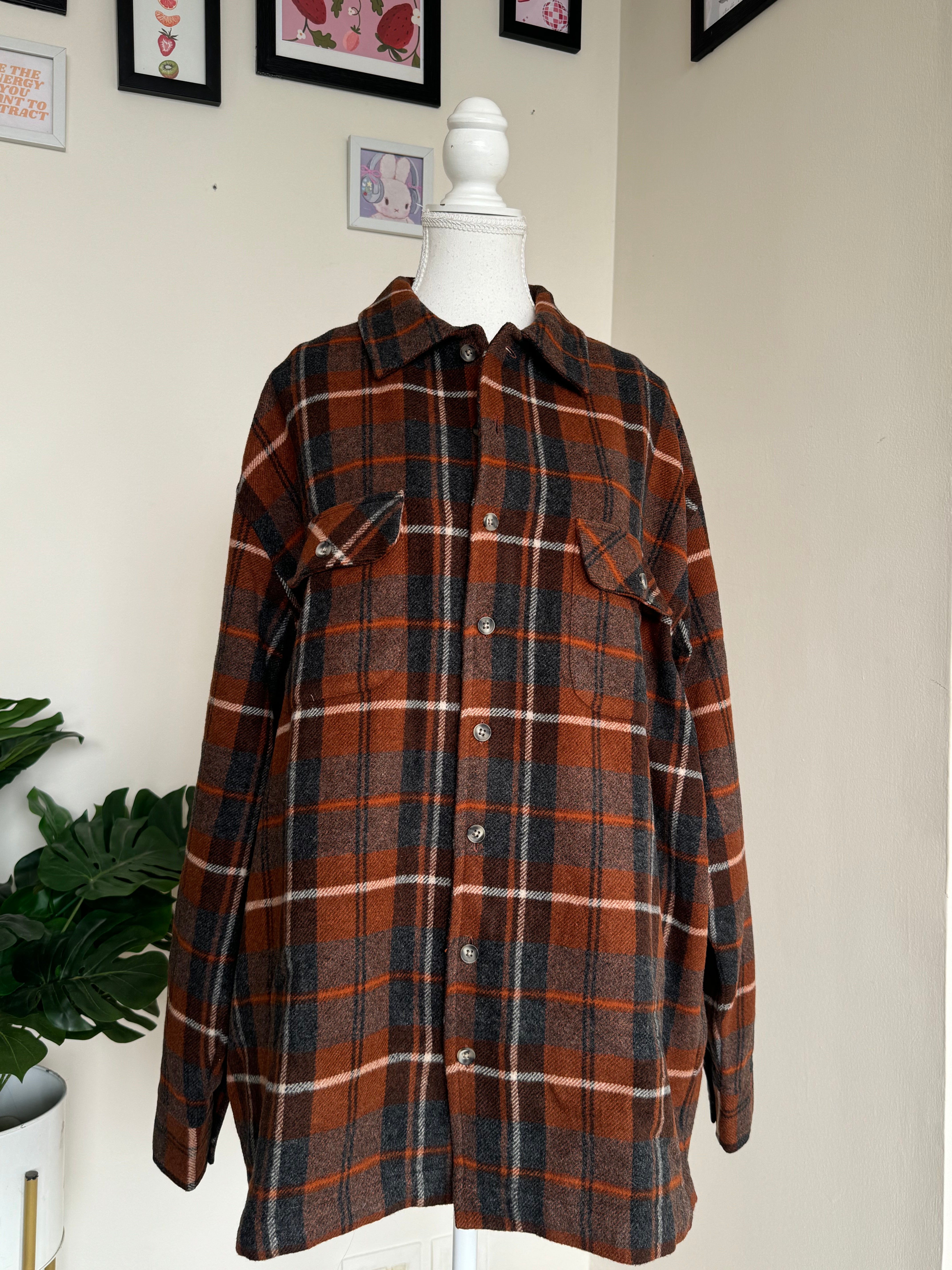 Brown Checkered Woollen Shacket - H