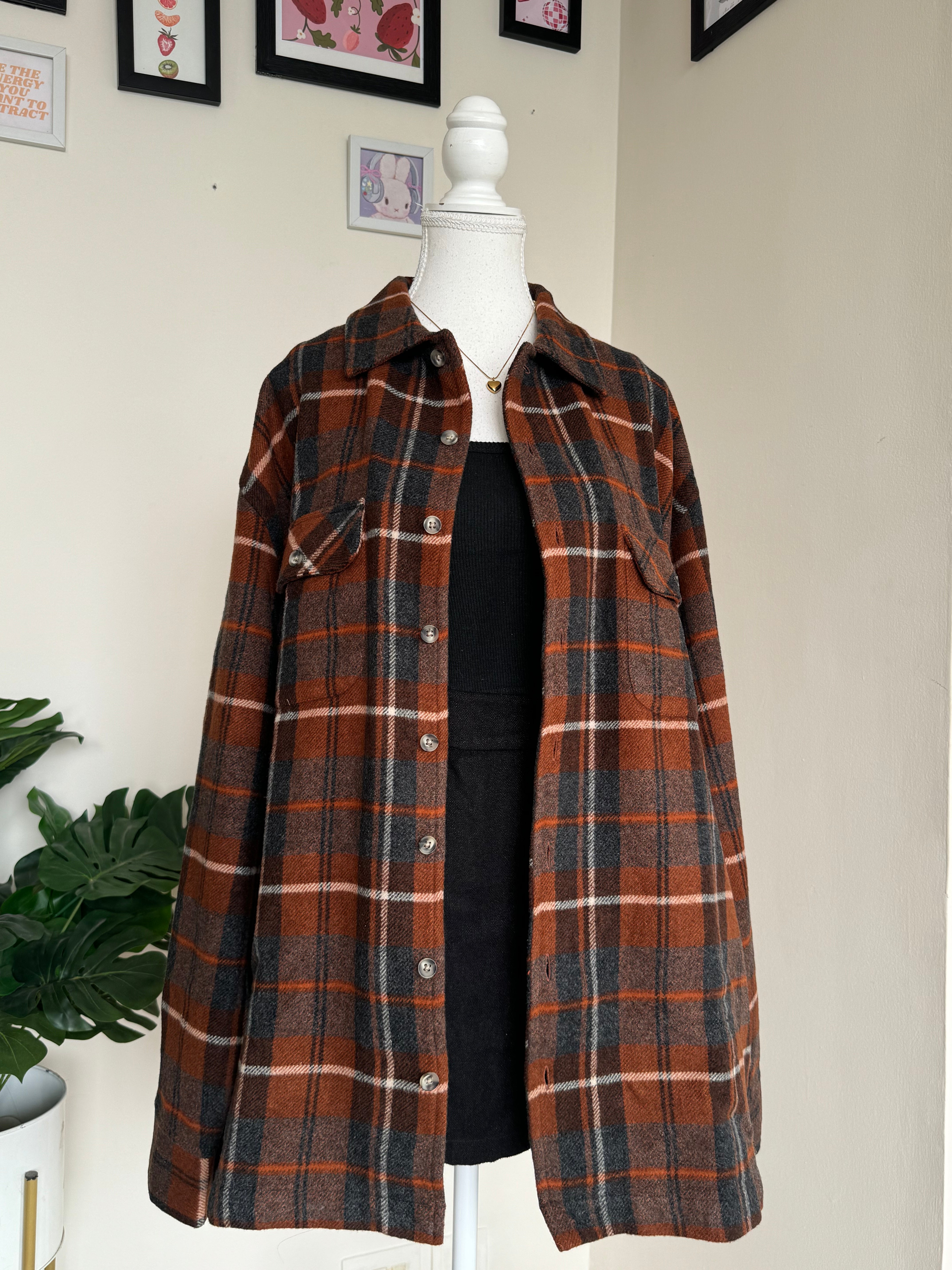 Brown Checkered Woollen Shacket - H