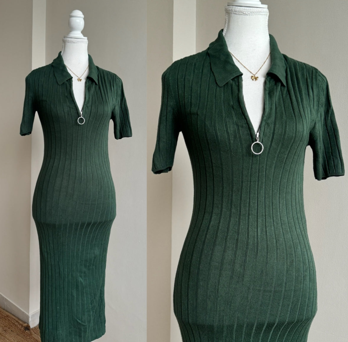 Green Ribbed Bodycon Dress