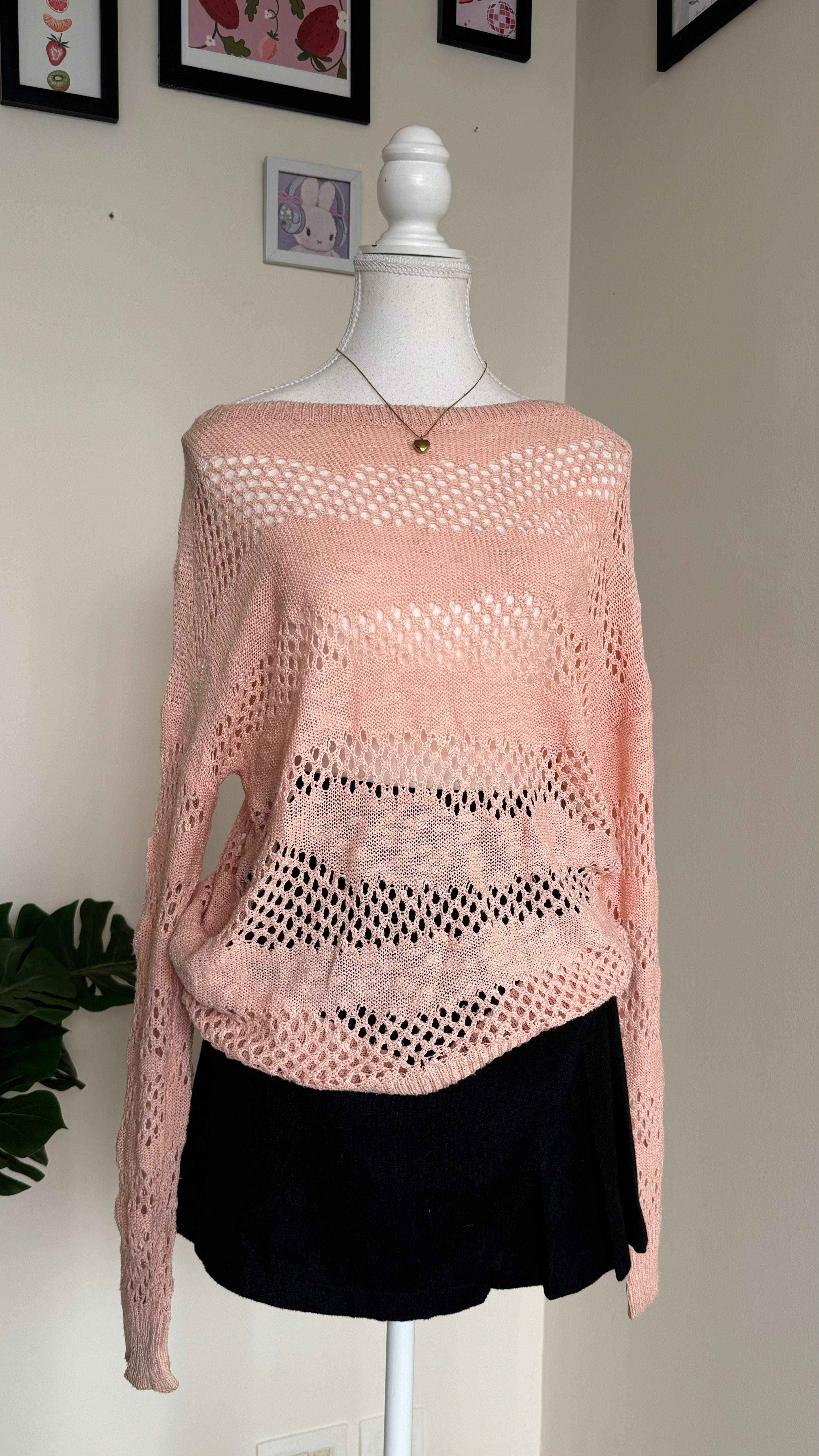 Pink Stripe Knit Sheer Top