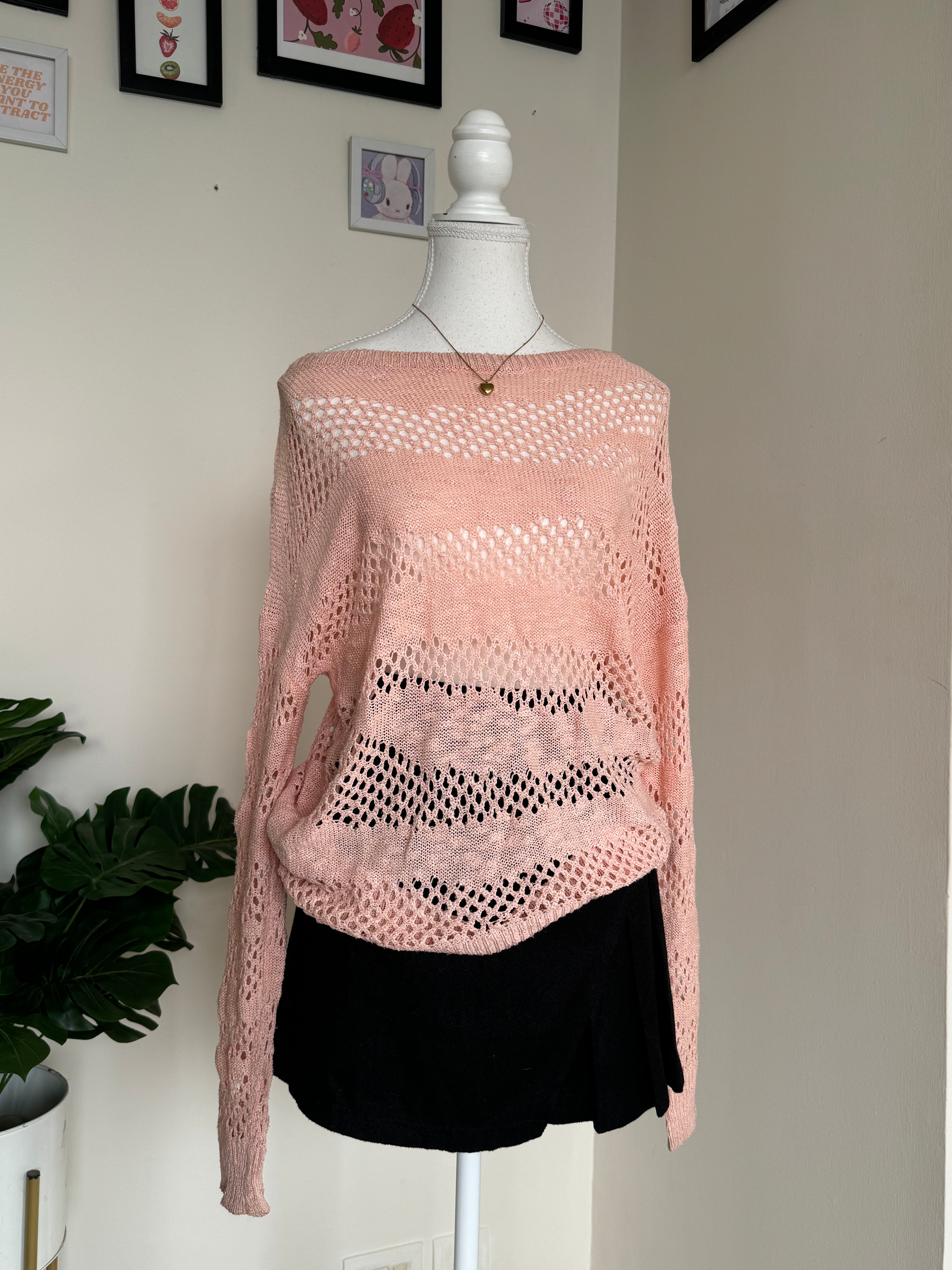 Pink Stripe Knit Sheer Top