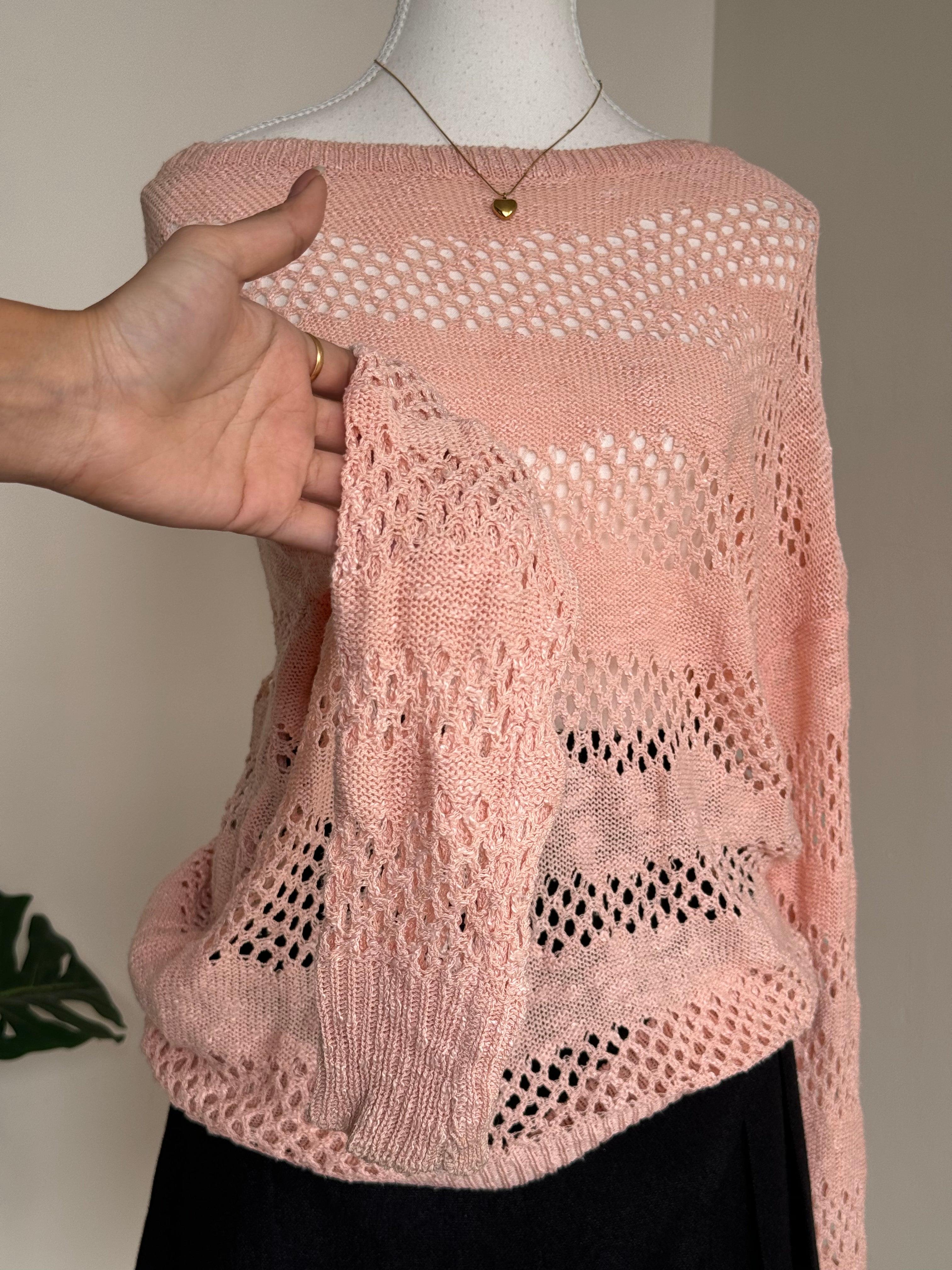 Pink Stripe Knit Sheer Top