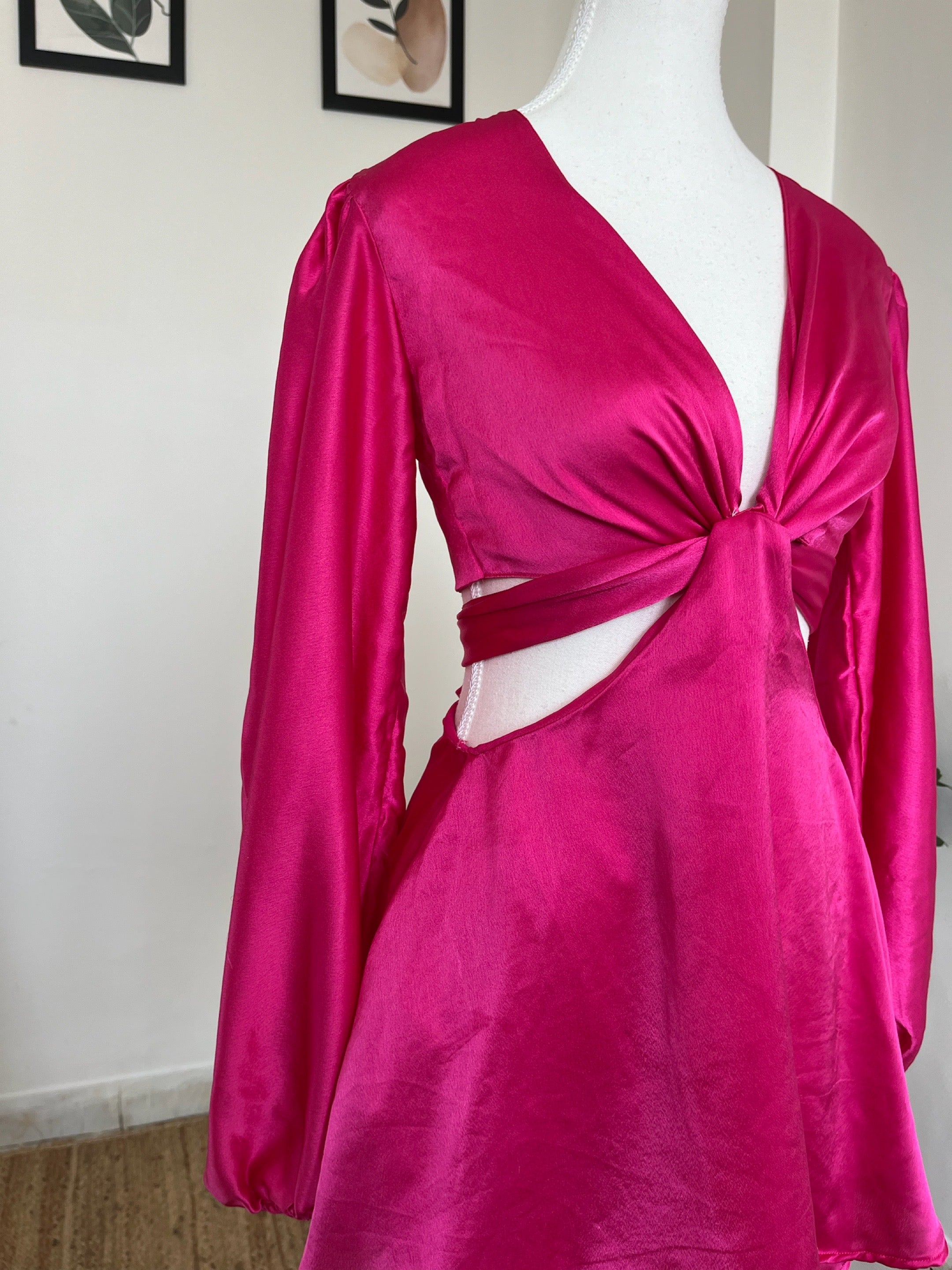 Hot Pink Satin Romper Dress