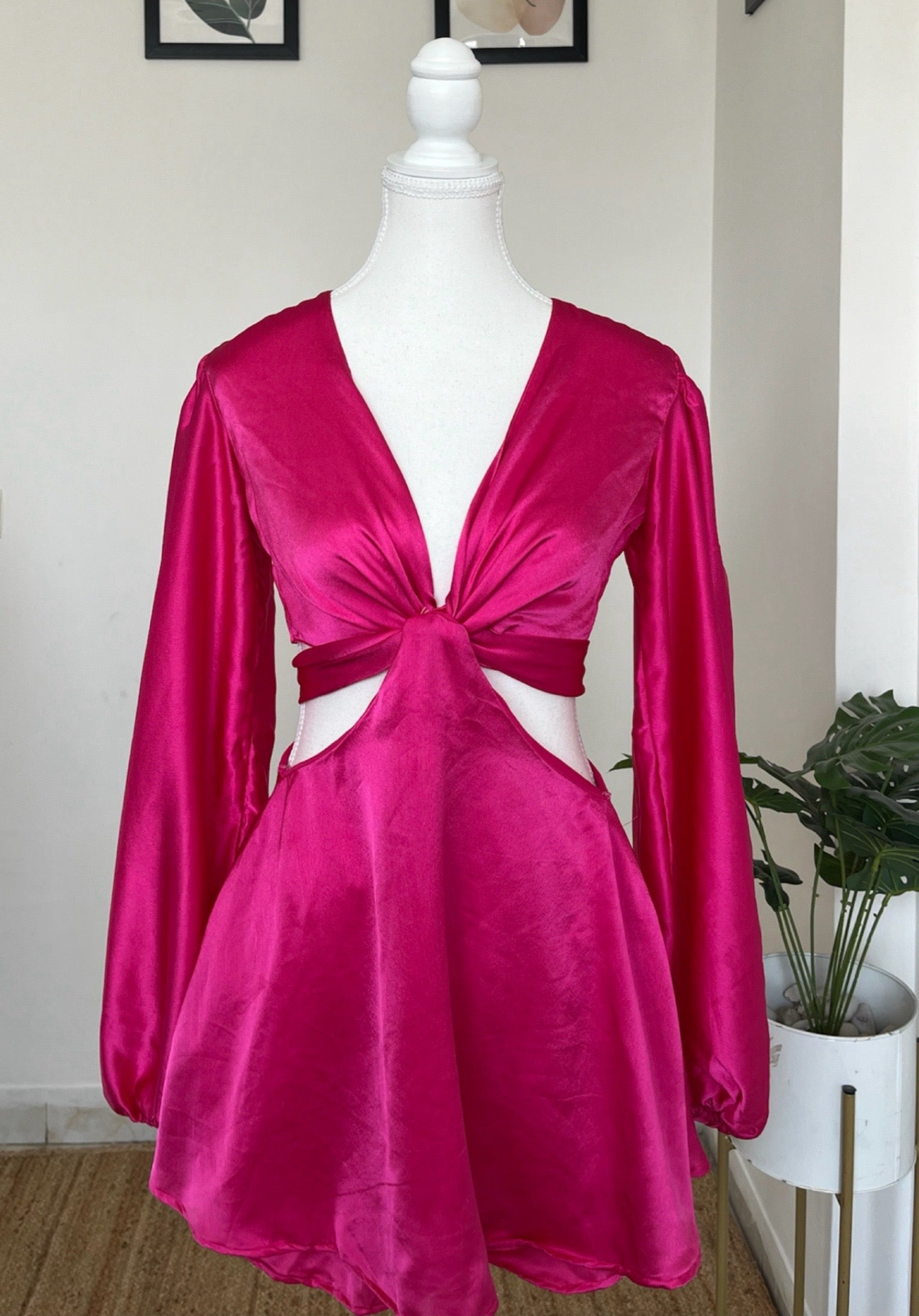 Hot Pink Satin Romper Dress