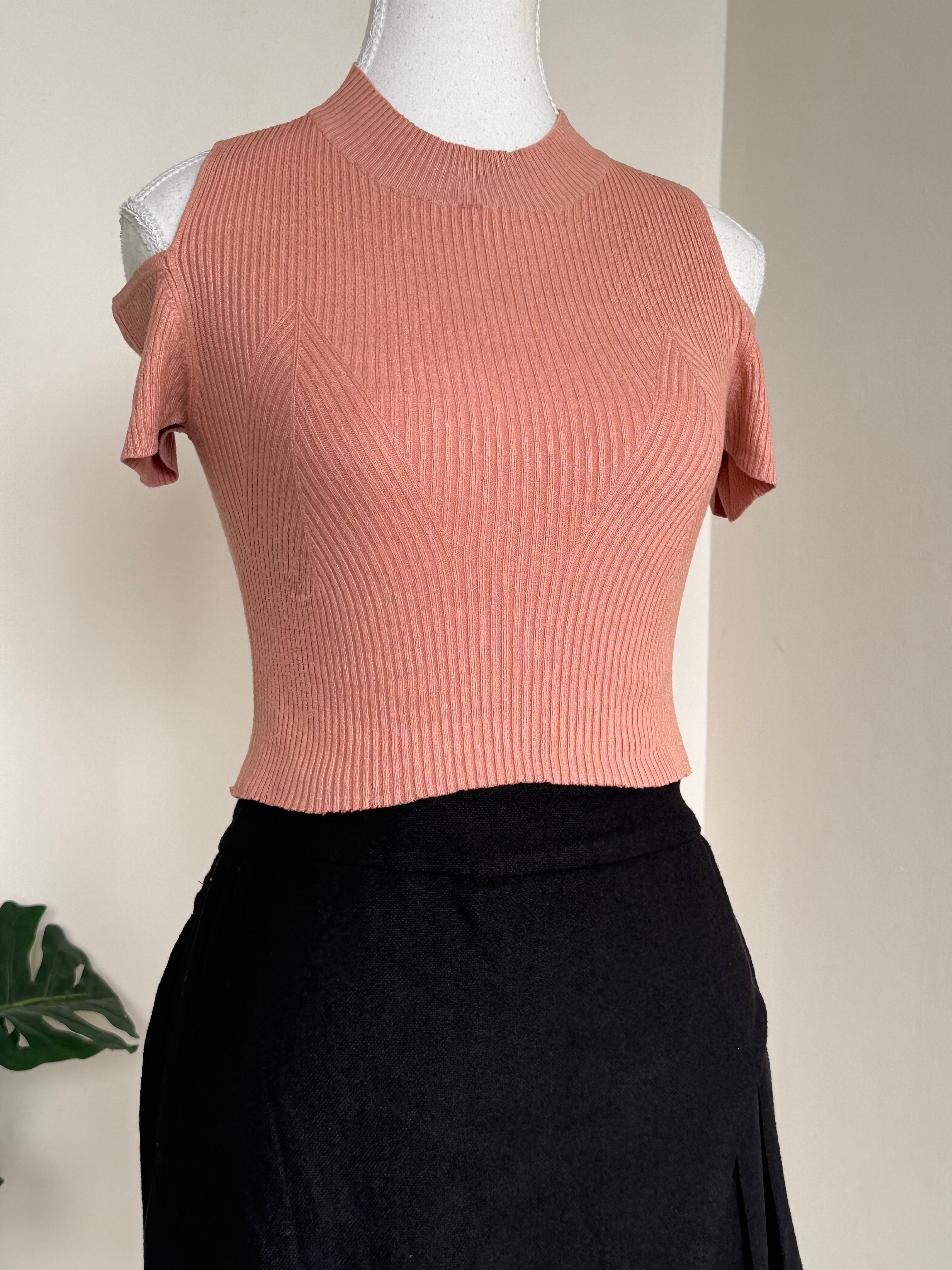 Coral Cold Shoulder Crop Top