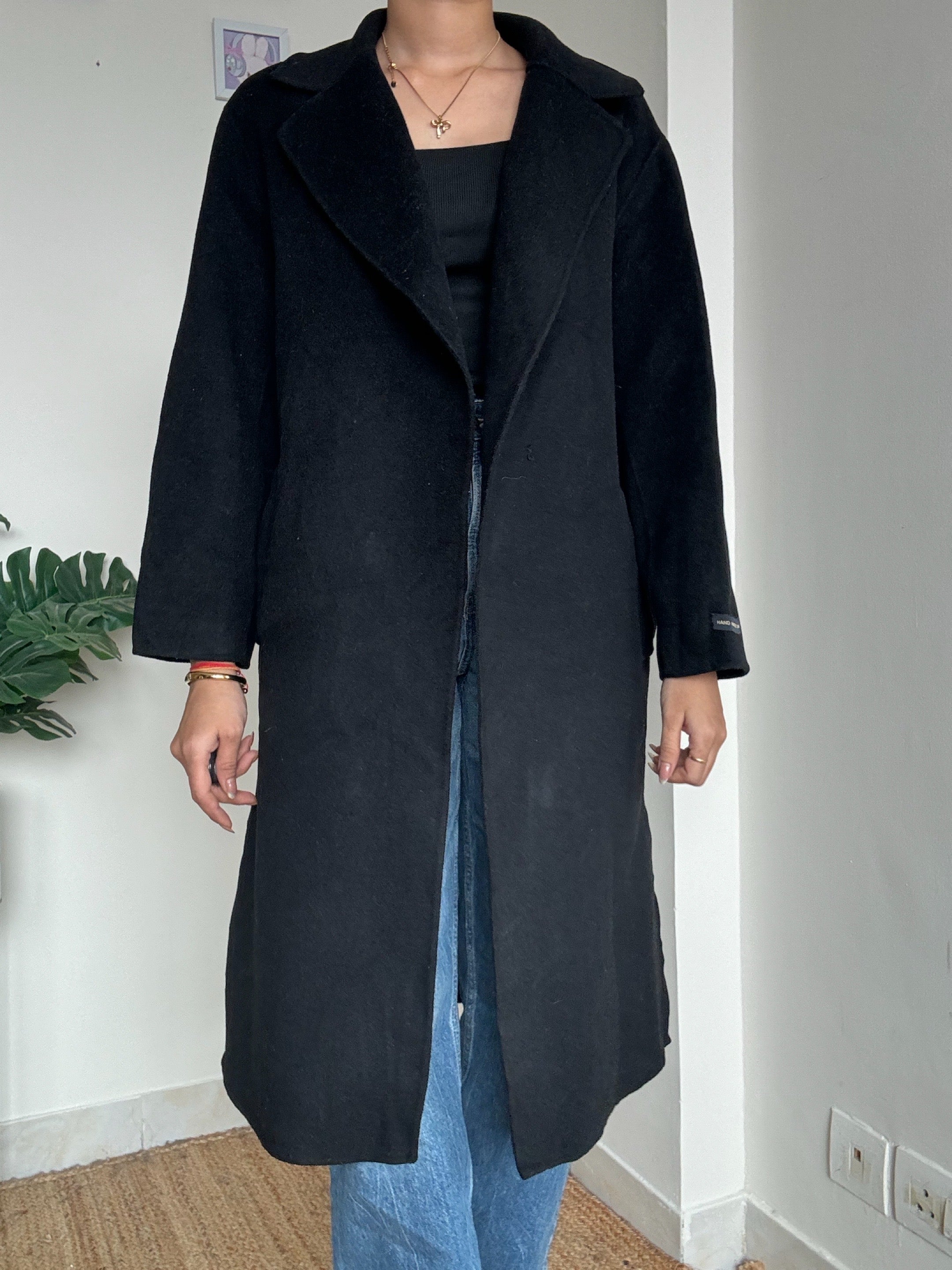 Black Long Woollen Overcoat - TG