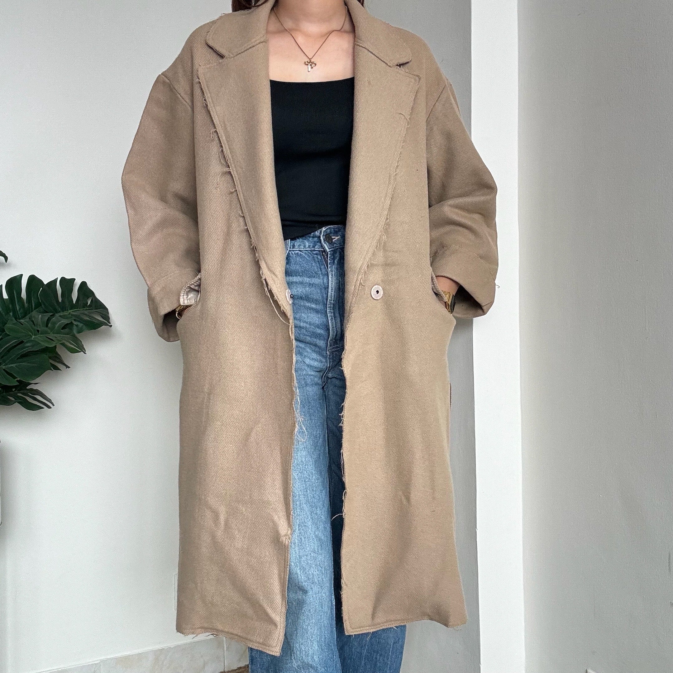 Beige Woollen Over Coat - Sw