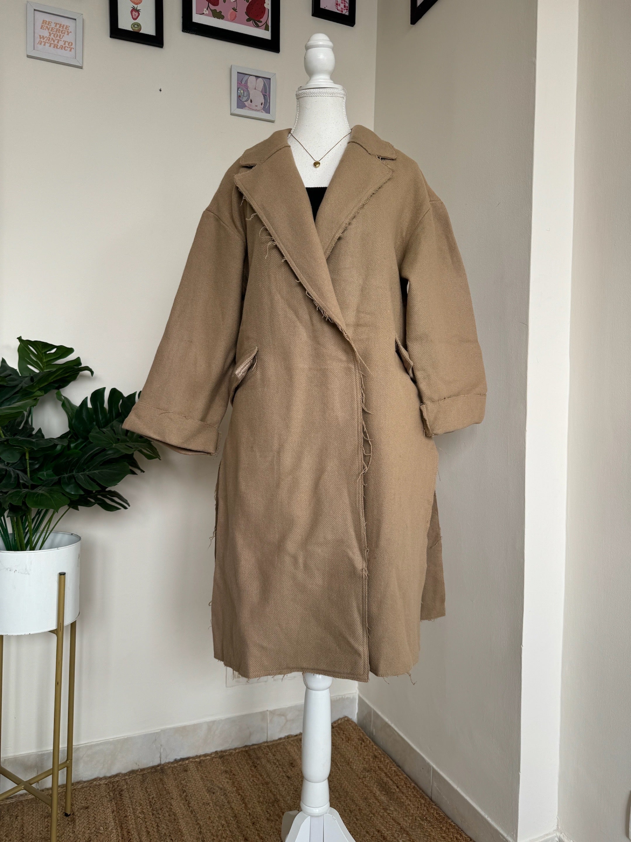 Beige Woollen Over Coat - Sw