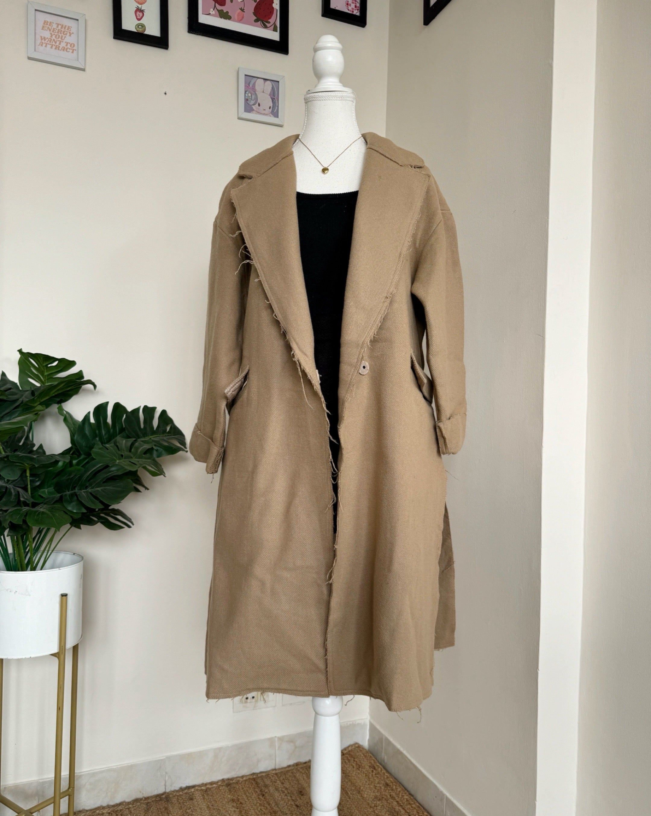 Beige Woollen Over Coat - Sw