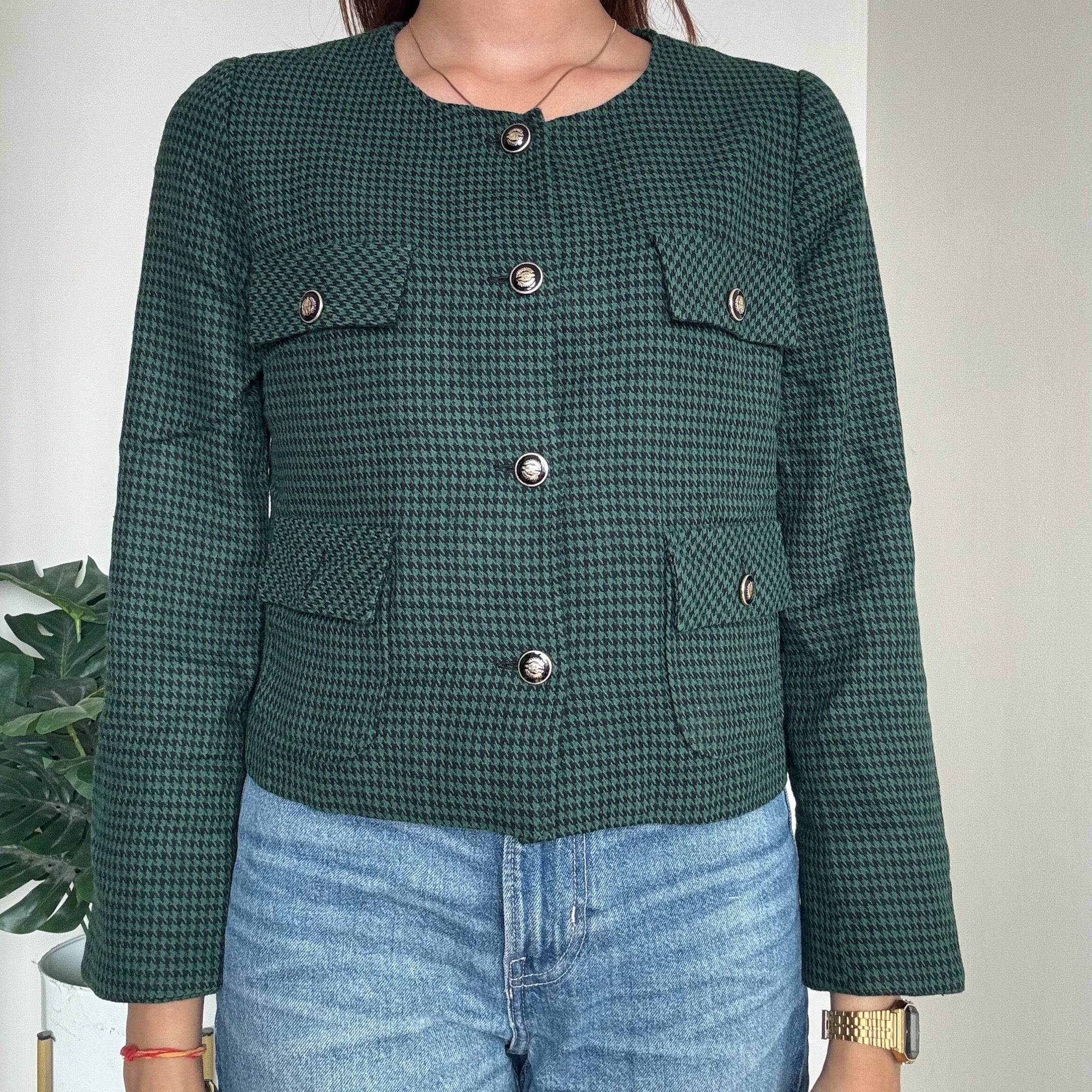 Green Tweed Cropped Blazer