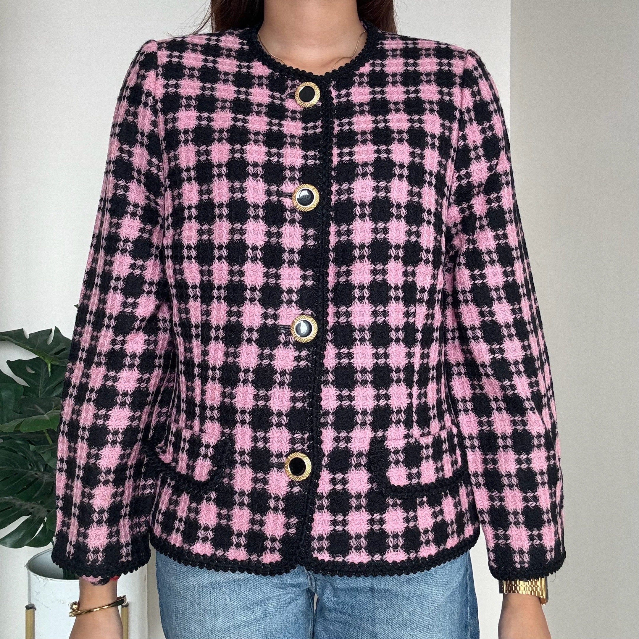 Pink-Black Tweed Blazer