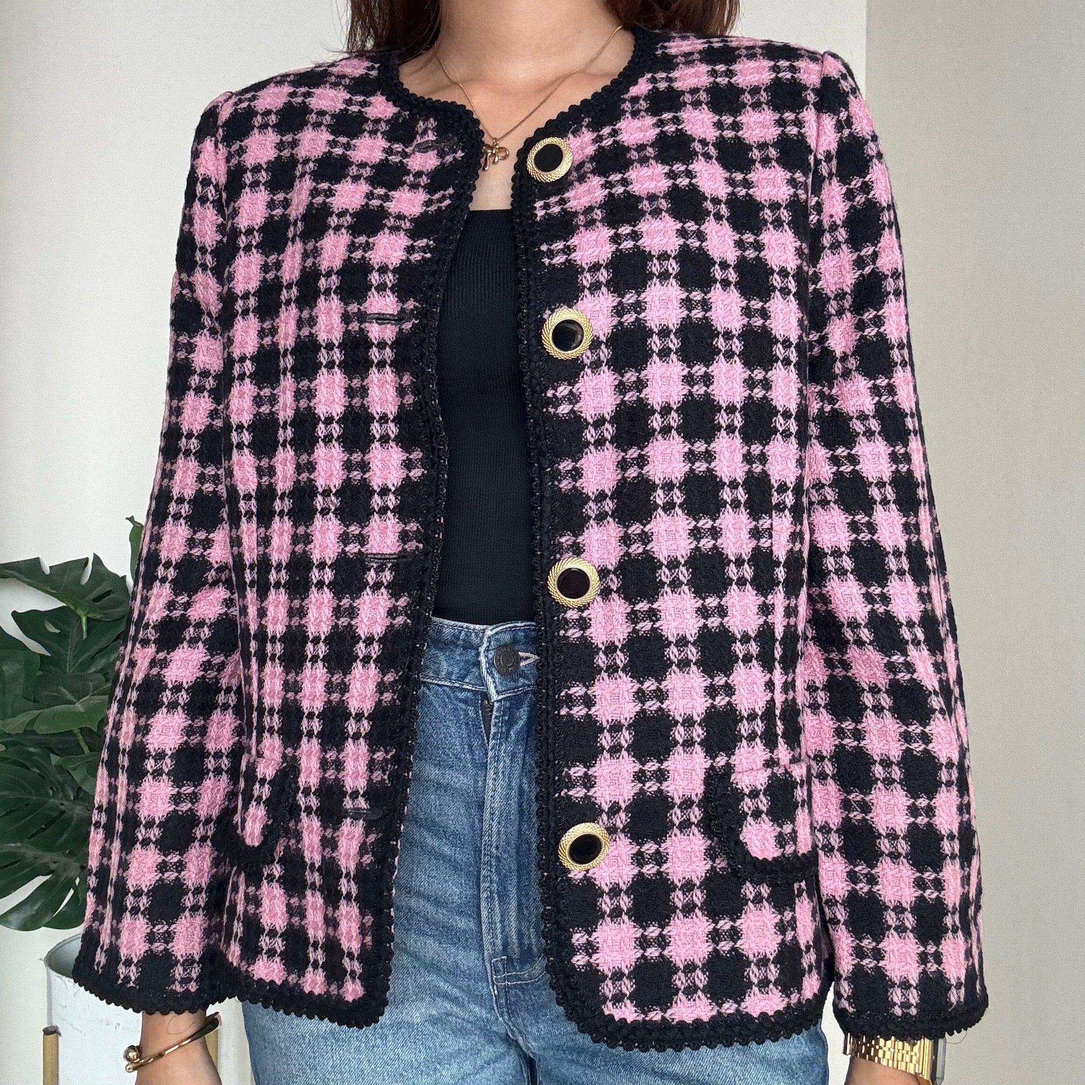 Pink-Black Tweed Blazer