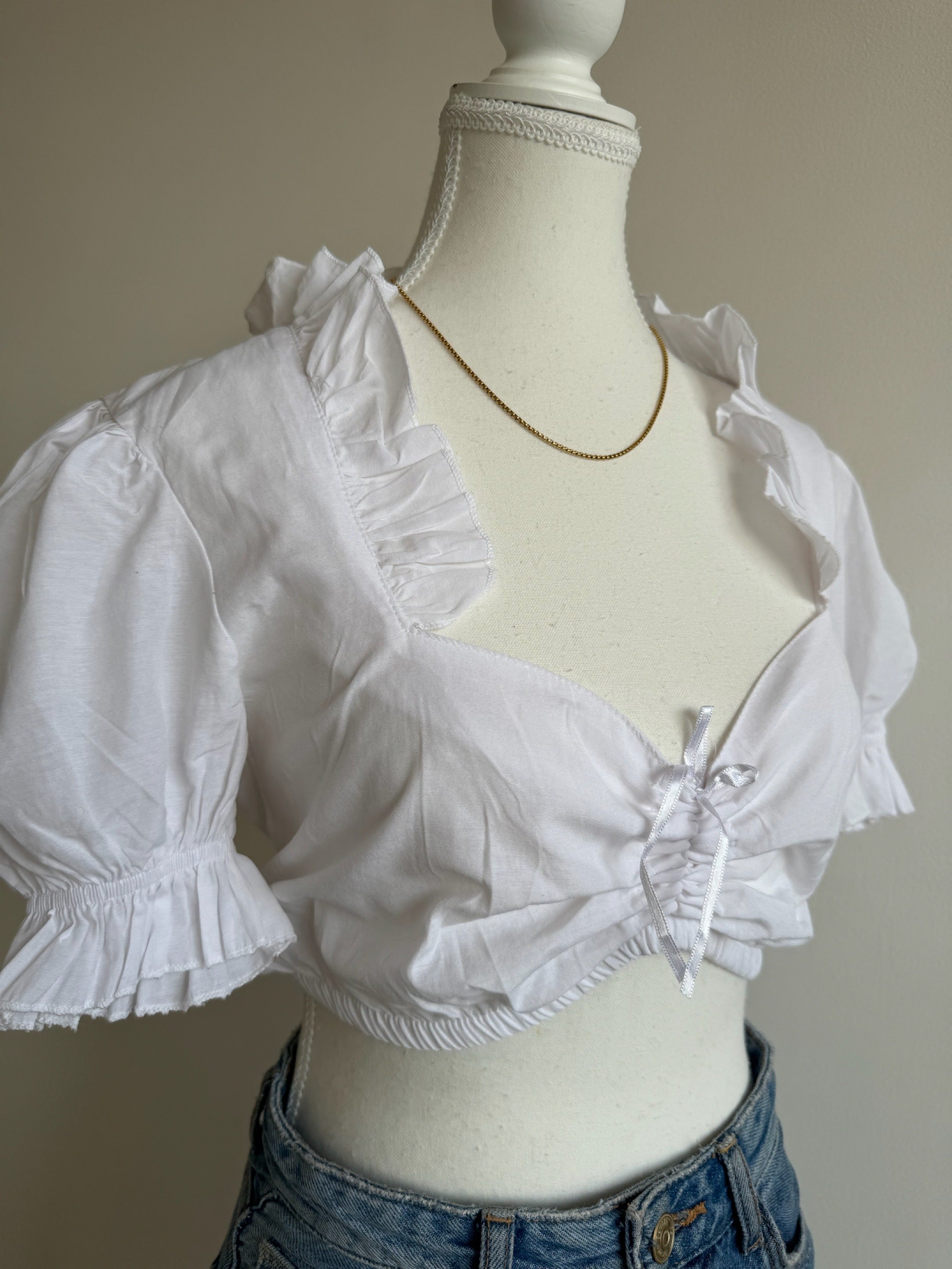 White Frill Neck Crop Top - Lifos