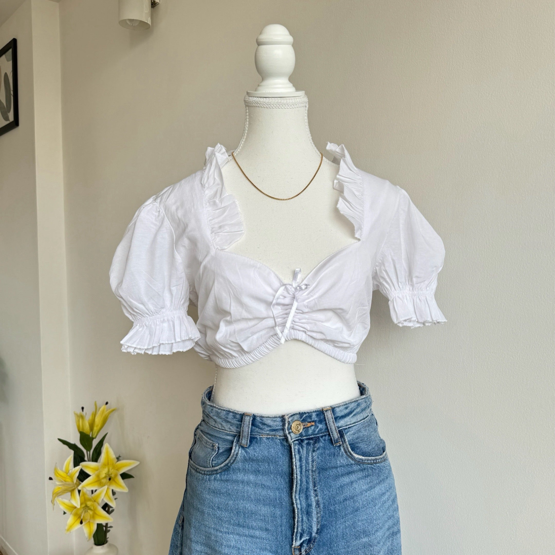 White Frill Neck Crop Top - Lifos