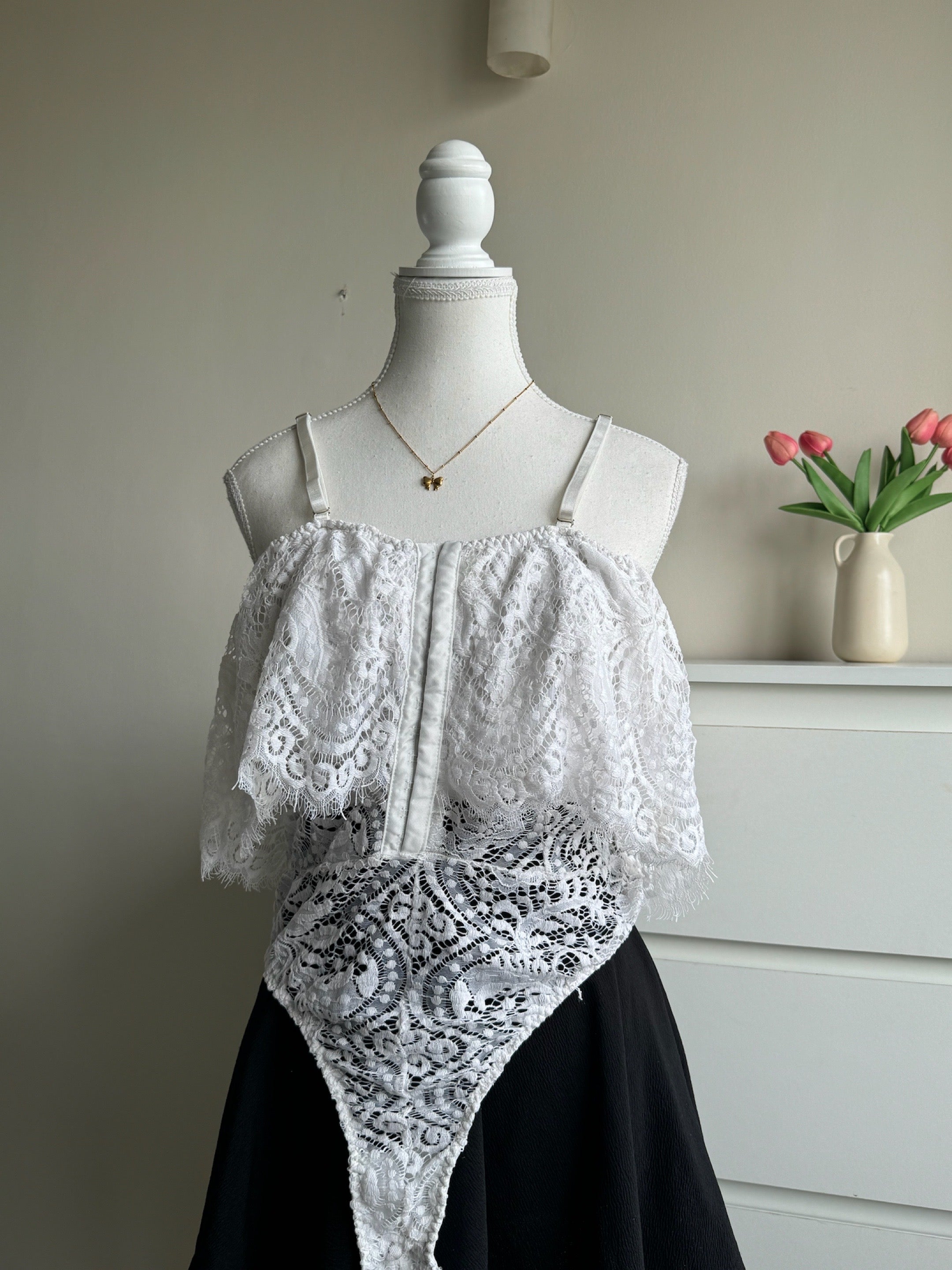 White Lacy Off-Shoulder Bodysuit