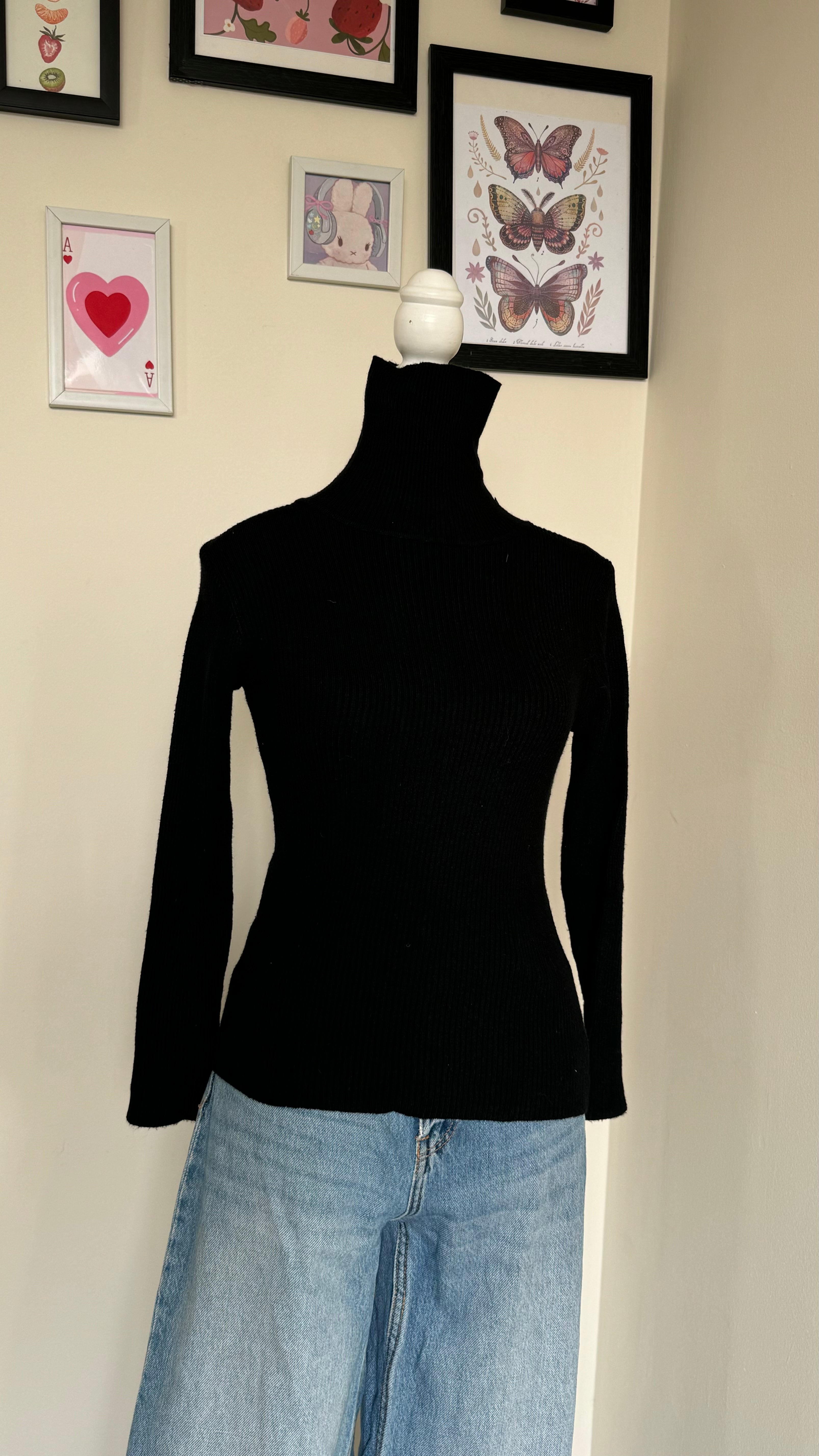 Black Turtle-Neck Knit Top