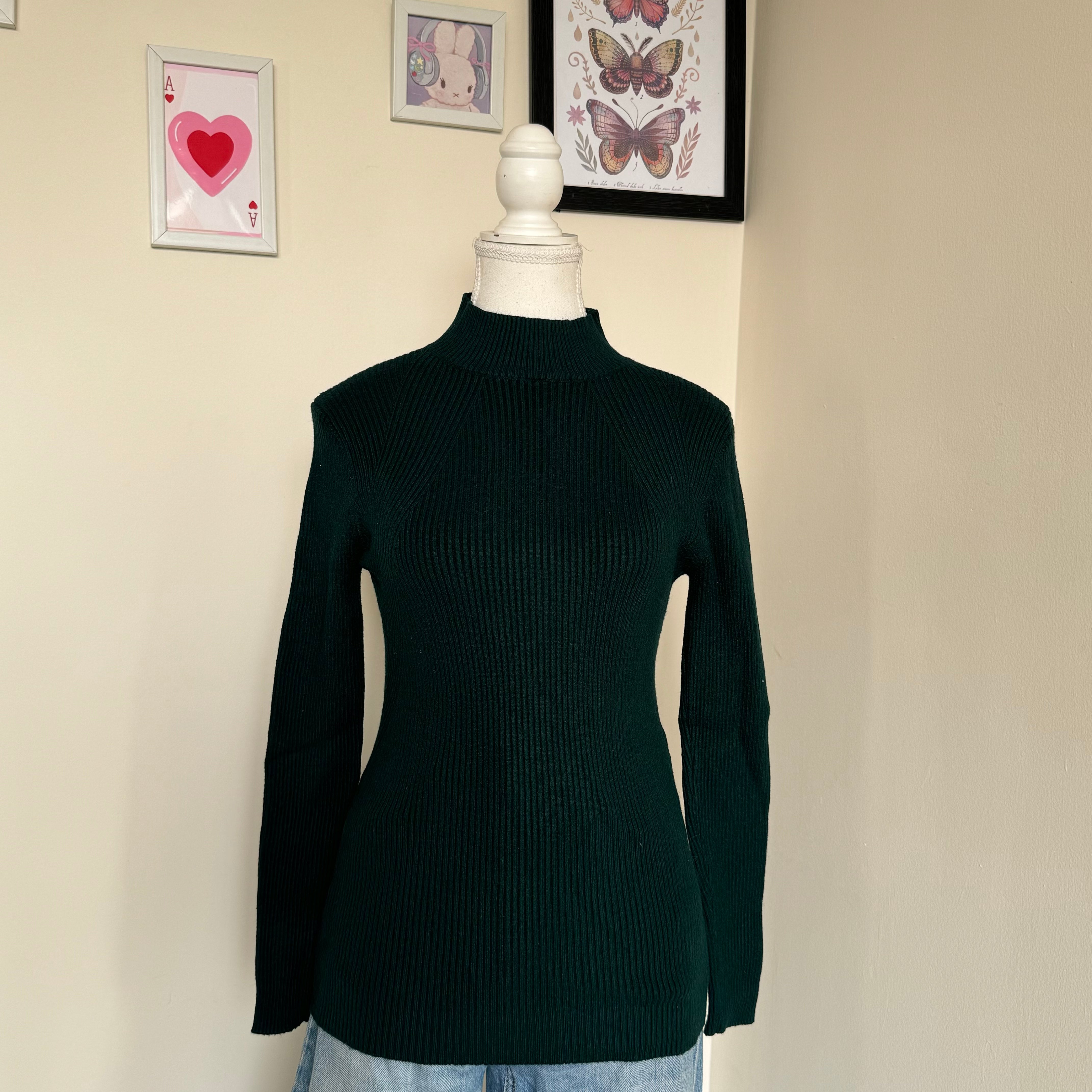 Dark Green Turtle-Neck Knit Top